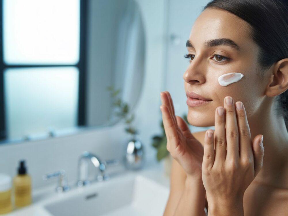 aplikacja kremu na skórę twarzy