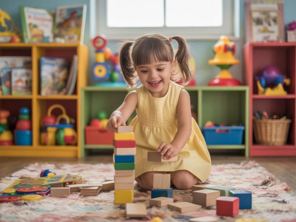 dziewczynka bawiąca się klockami