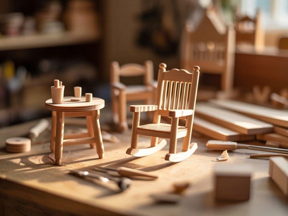 miniaturowe krzesła z drewna