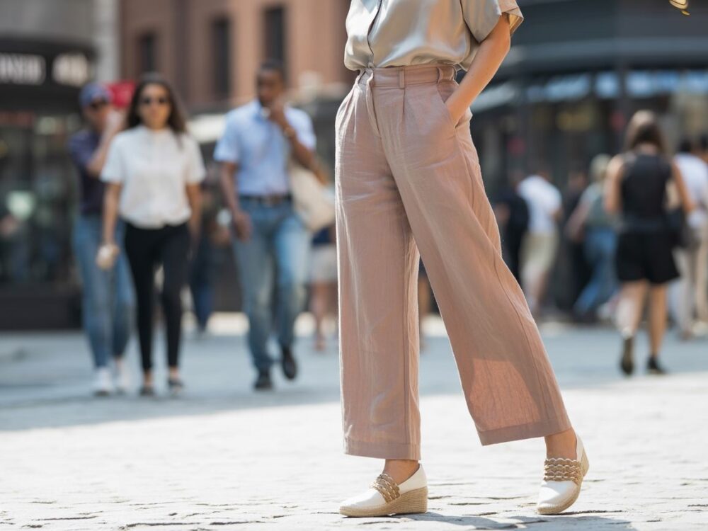 modne spodnie i espadryle