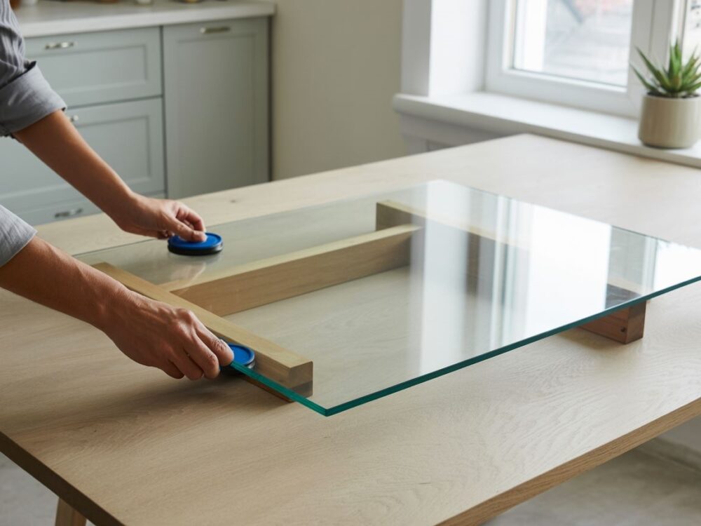 szklany blat na stole